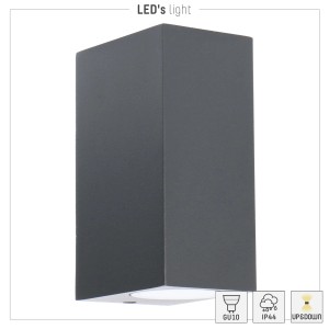 Moderne, anthrazitfarbene LED Außenwandleuchte, eckig, 2-flammig für blendfreie Beleuchtung.
