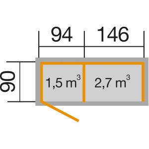 Grundriss Weka Multifunktions-Schrank, 240x90 cm, Gartenschrank mit Rauminhalt.