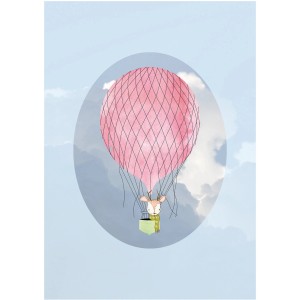 Komar Wandbild Happy Blue mit Reh im rosa Heißluftballon vor blauem Himmel, 30x40 cm.