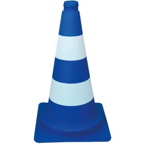 Blau-weißer Schake PVC-Leitkegel, 50 cm hoch, für Baustellen und Absperrungen.