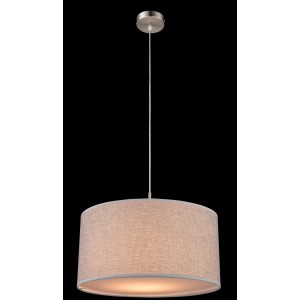 Globo Pendelleuchte Paco mit grauem Stoffschirm, Nickel matt, Ø 40 cm.