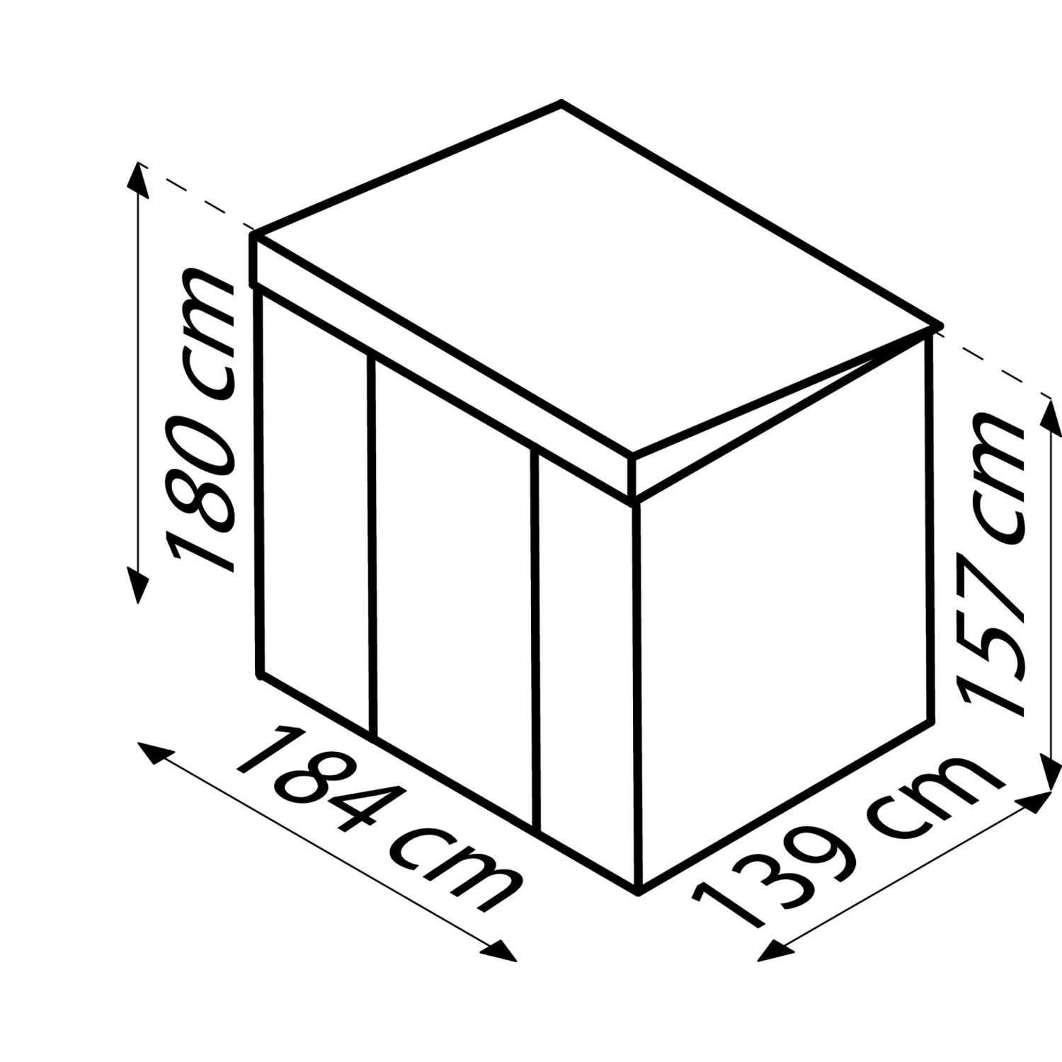 Skizze: Pergart Gerätehaus Lüttich 65, Maße: 184x139x180 cm, anthrazit matt.