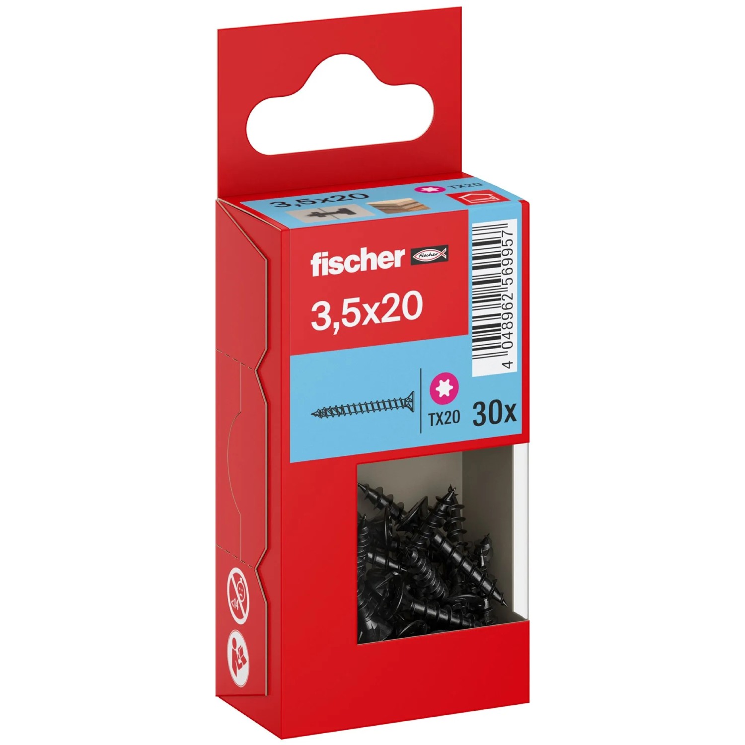 Fischer Schraube PowerFast II Senkkopf TX Vollgewinde Ø3,5x20 mm Schwarz 30 Stk