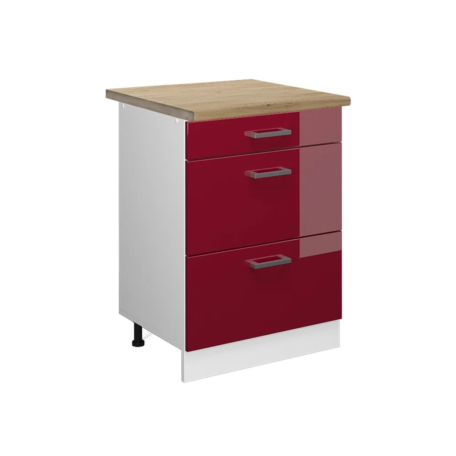 Vicco Küchenunterschrank R-Line Bordeaux Hochglanz/Weiß 60 cm mit Schubladen AP Eiche