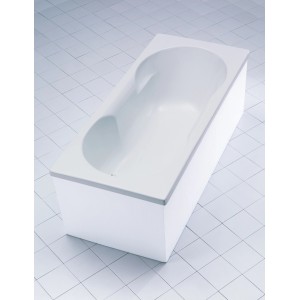 Weiße Ottofond Rechteck-Badewanne Nixe 170 cm mit Wannenträger und Ablaufgarnitur.