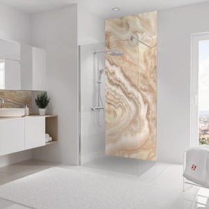 Schulte Duschrückwand DecoDesign Softtouch Marmor-Creme, 255x100 cm im Badezimmer.