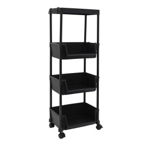 Schwarzer MAKLIK Küchenrollwagen mit 3 Körben, 35x24x100 cm, ideal für Küche und Bad.