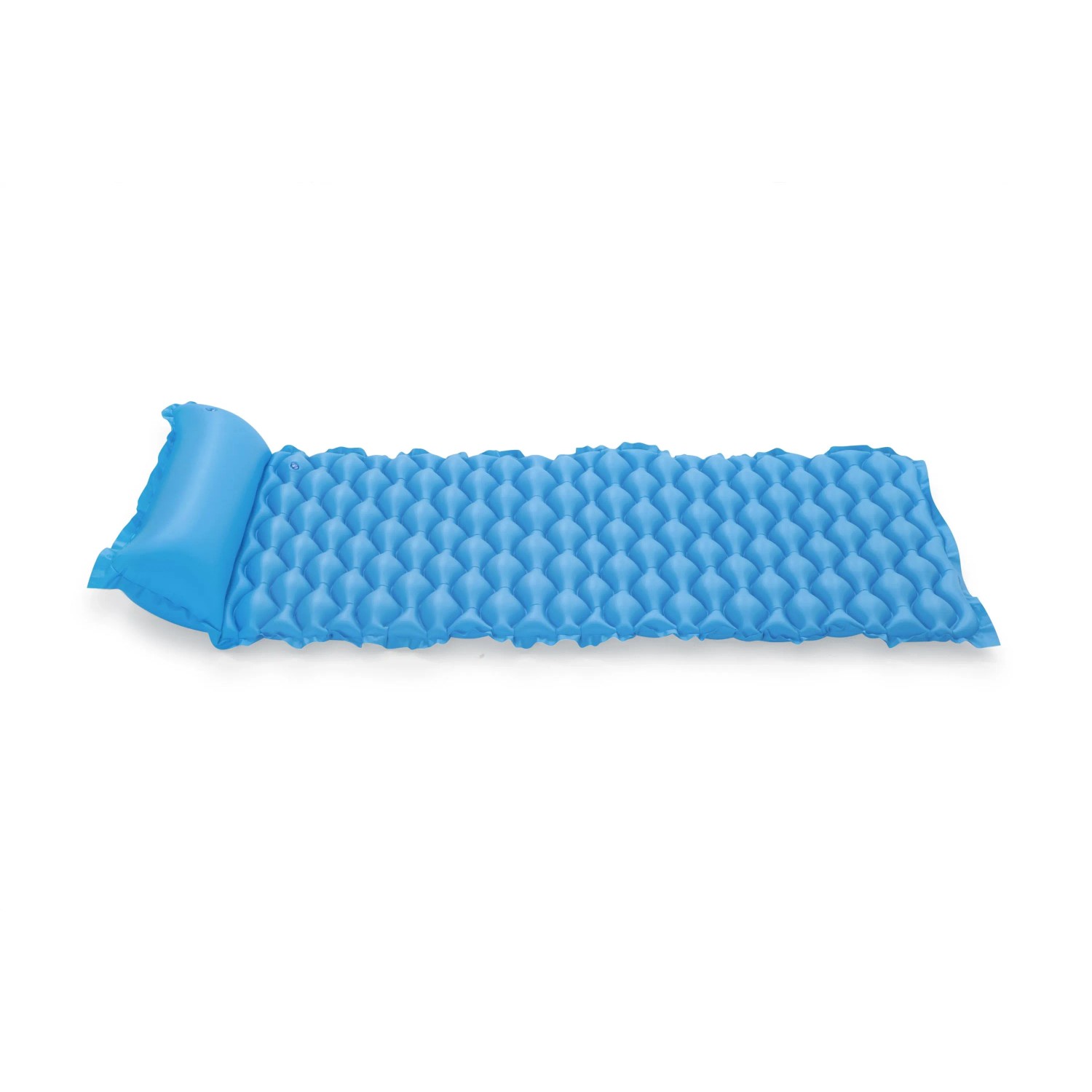 Blaue Bestway Luftmatratze Float'n Roll, 213x86 cm, mit Kopfkissen für Pool und Meer.