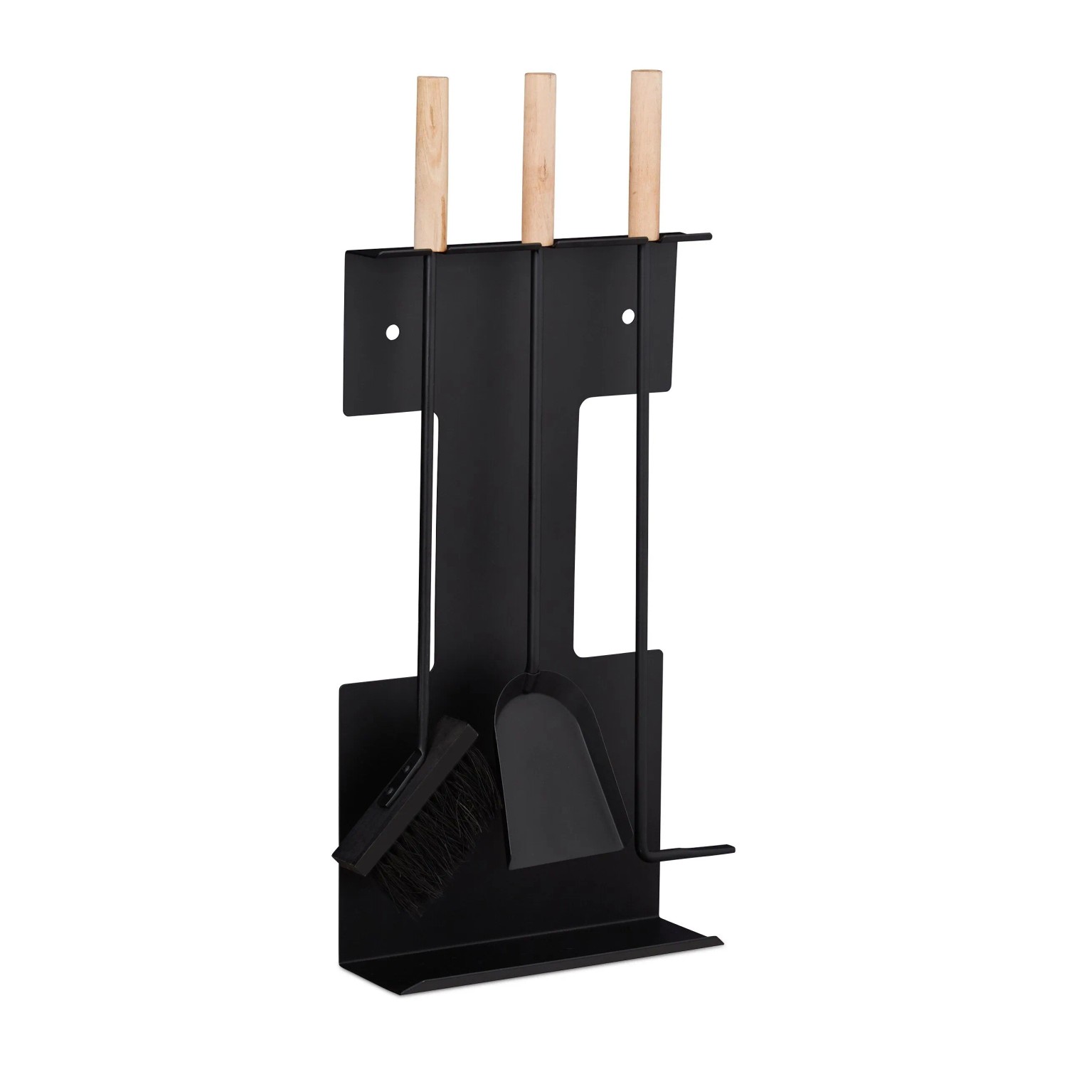 Relaxdays Kaminbesteck Stahl Schwarz 4-teilig 66 cm x 28 cm x 11 cm 3,3 kg