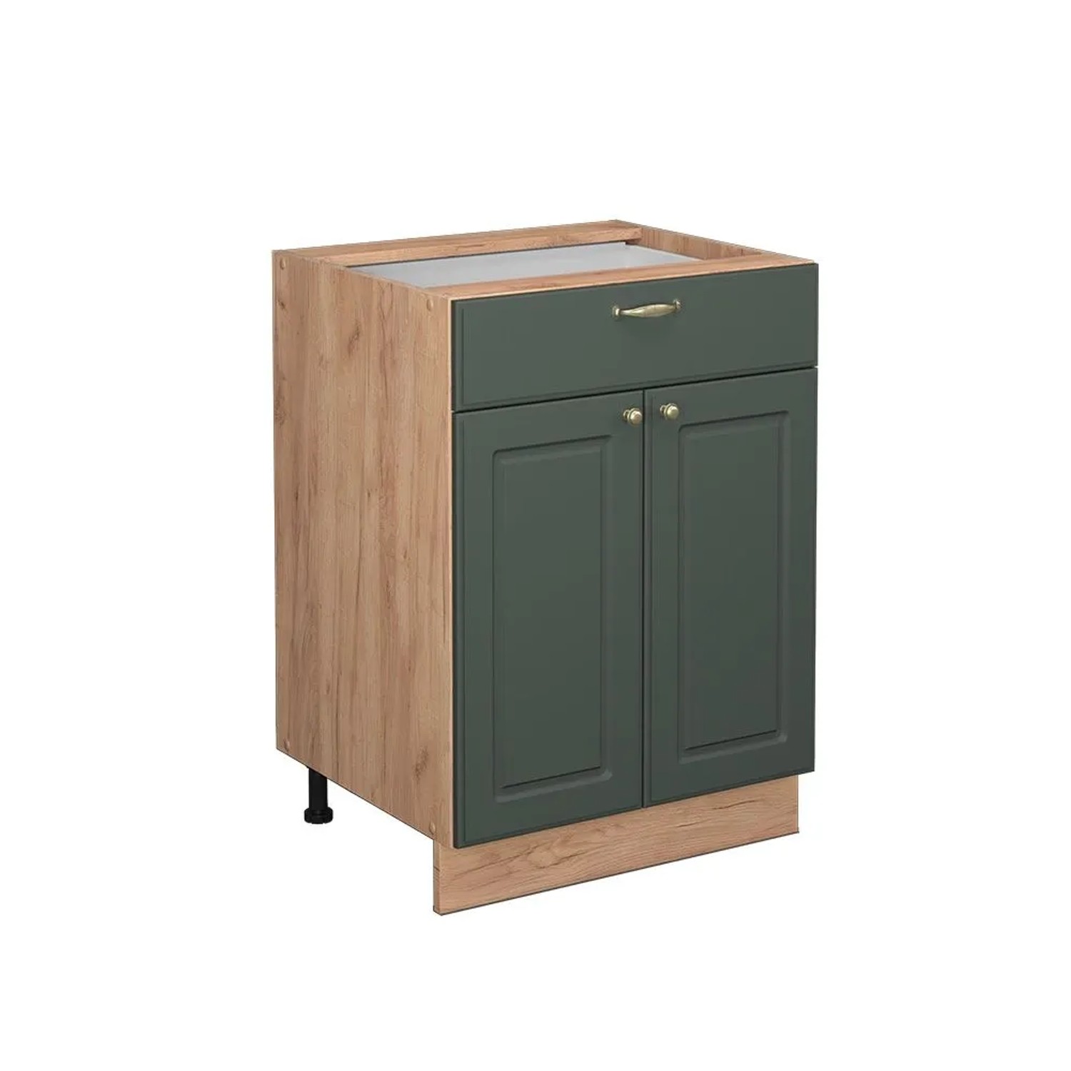 Vicco Küchenunterschrank Fame-Line Grün-Gold Landhaus Goldkraft Eiche 60 cm mit Schublade ohne Arbeitsplatte