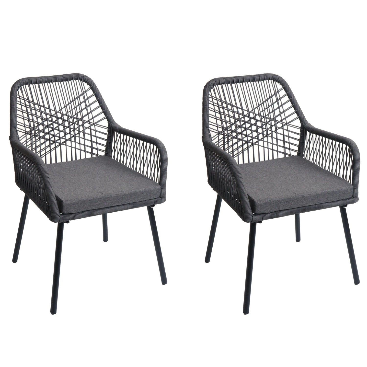 PROREGAL Gartenstuhl 2er-Set 81x54x62cm Sitzhöhe 46cm Outdoor Sitzpolster Aluminium Anthrazit  Bezug Dunkelgrau