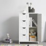 Weißes Vasagle Sideboard mit 4 Schubladen und einer Tür, ideal zur Aufbewahrung im Bad oder Flur.