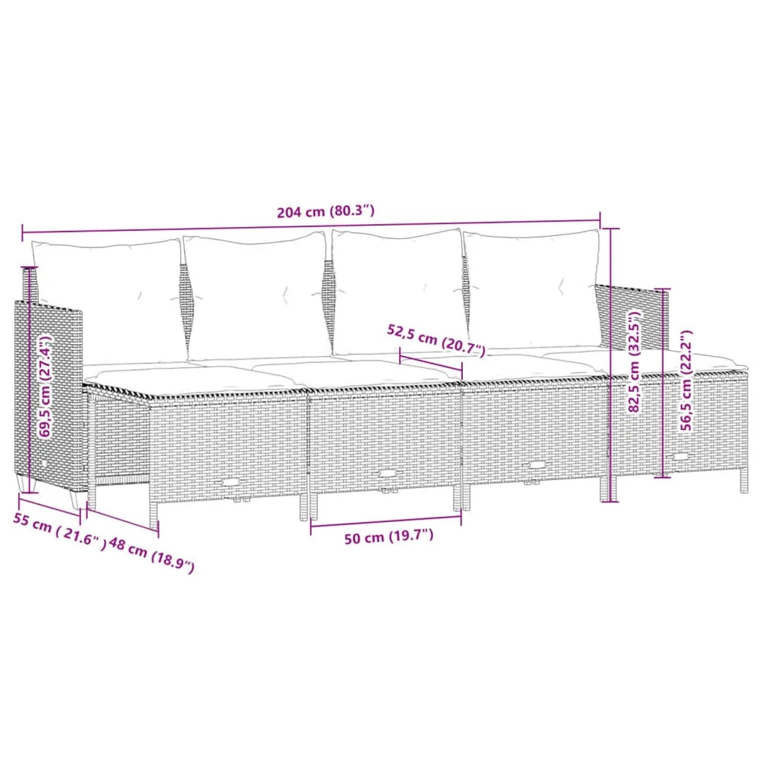 Hellgraue 5-tlg. Garten-Sofagarnitur aus Polyrattan mit Kissen. Gartenmöbel für Terrasse und Garten.