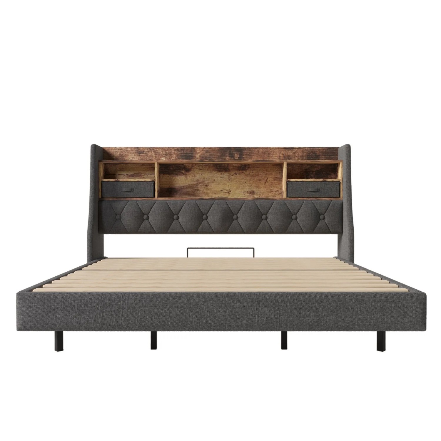 okwish Polsterbett 180x200cm mit Ladestation Schlafzimmer Grau ohne Matratze