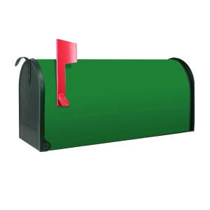 Grüner Amerikanischer Briefkasten mit roter Fahne, Stahl pulverbeschichtet, 48x22x16cm.