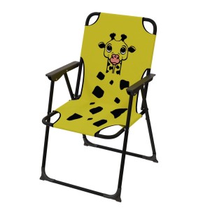 Gelber Kinder Campingstuhl mit Giraffen-Motiv, ideal für Camping & Garten.