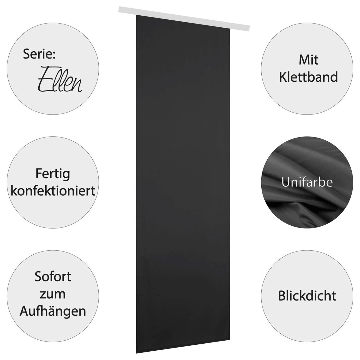 Bestgoodies Flächenvorhang Ellen, 3er Pack, Schwarz. Blickdichter Fenstervorhang für moderne Raumgestaltung.