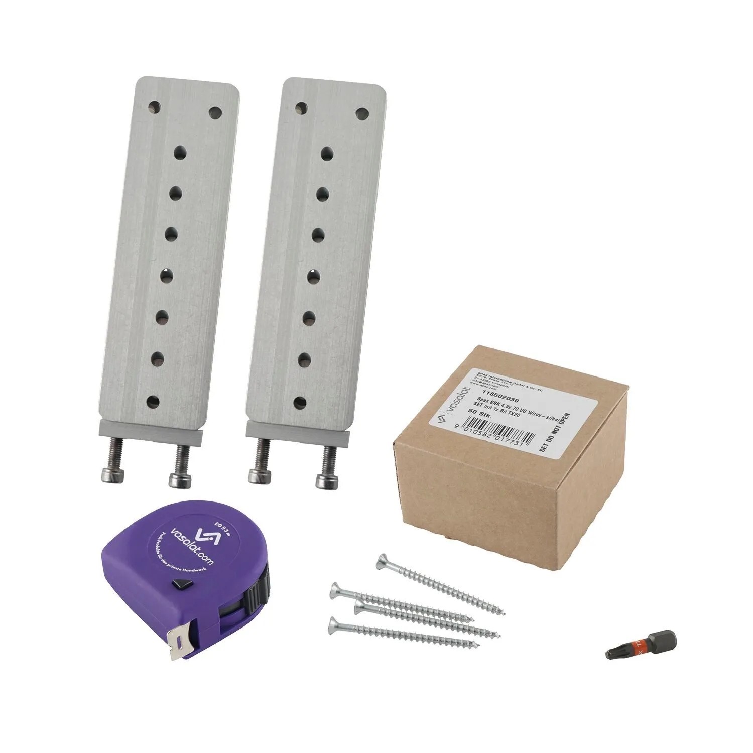 vasalat Set HVP Schwerlastverbinder 40x130x12 mm mit Sicherung Spaxschrauben & Bit TX20