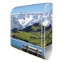 Weißer Design Briefkasten mit Alpenmotiv und Zeitungsfach. Pulverbeschichtet, 39x47x14cm.