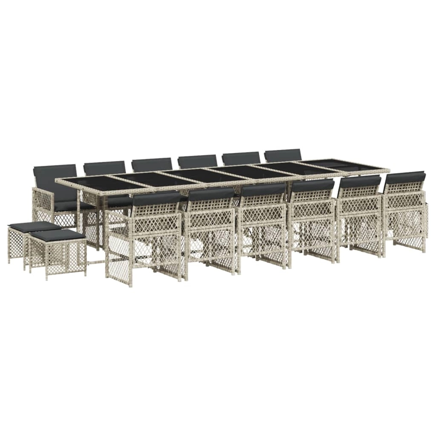 vidaXL 17-Tlg Garten-Essgruppe mit Kissen Hellgrau Poly Rattan 3210827 günstig online kaufen
