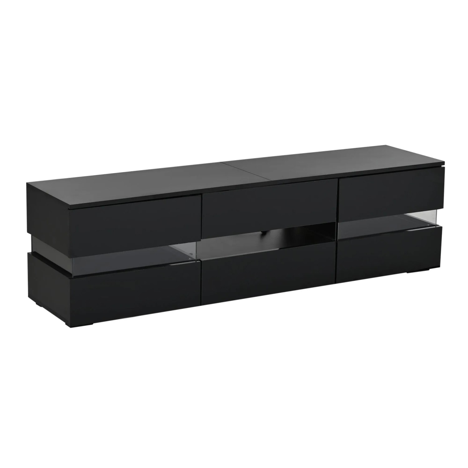 okwish TV Schrank mit Hochglanz LED Türen Stauraum Wohnzimmer 160x39x45cm Schwarz