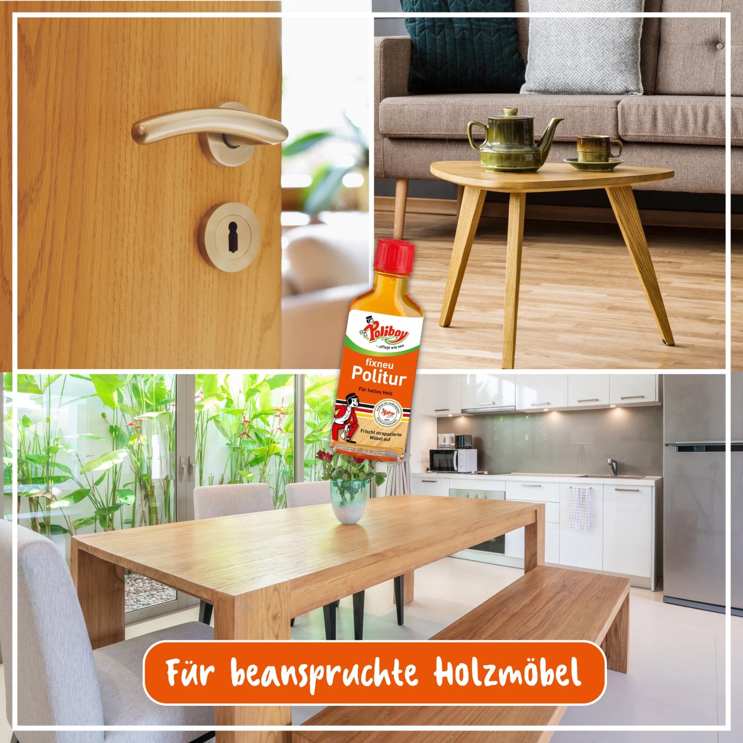 Poliboy fixneu Politur hell 100ml für helle Holzmöbel und zur Reinigung von Oberflächen.