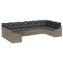 Graues 10-tlg. vidaXL Garten-Sofa-Set aus Poly Rattan mit grauen Kissen.