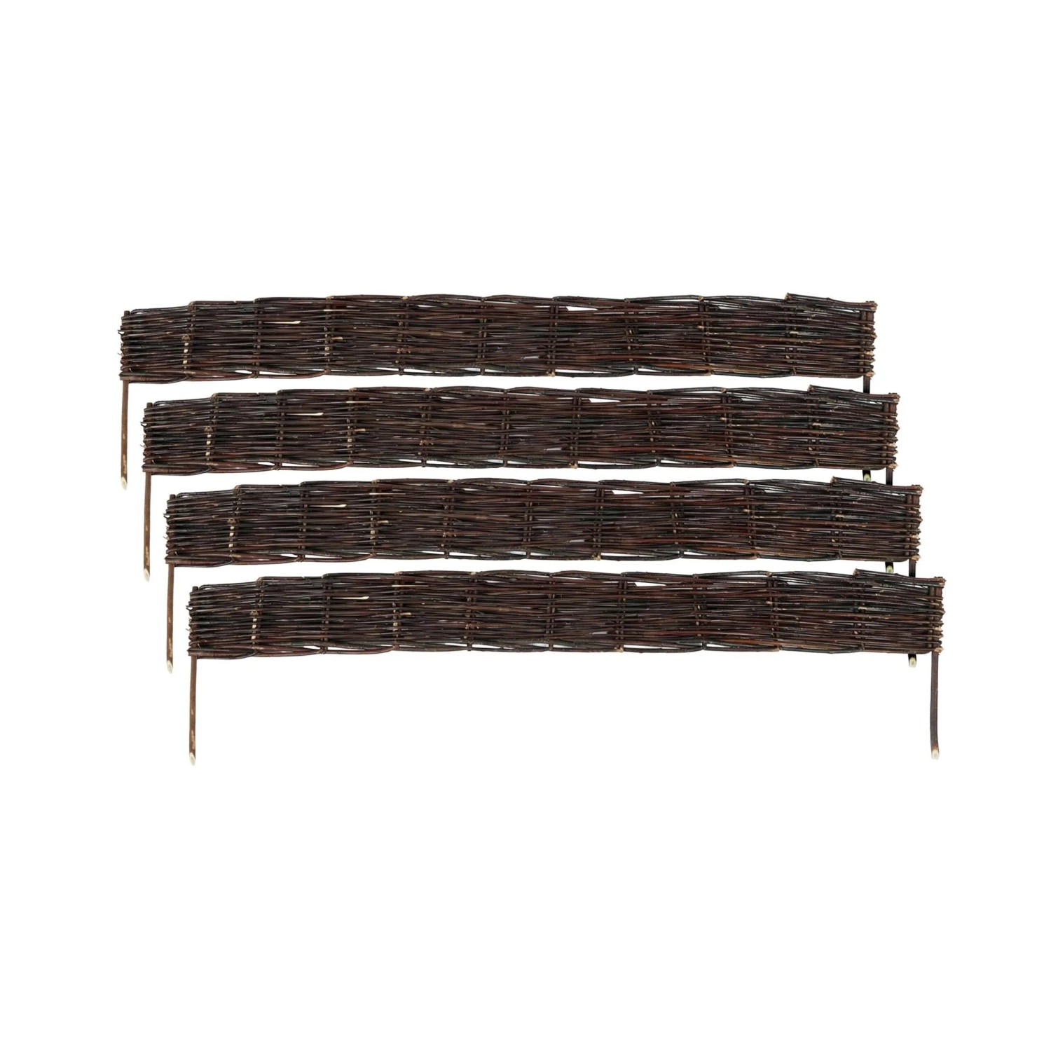 Relaxdays Beeteinfassung 4er Set Weide Braun Steckbar 10 cm x 100 cm