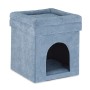 Graue Relaxdays Katzenhöhle Hocker aus MDF, faltbar mit Kissen, 42x38x38cm.