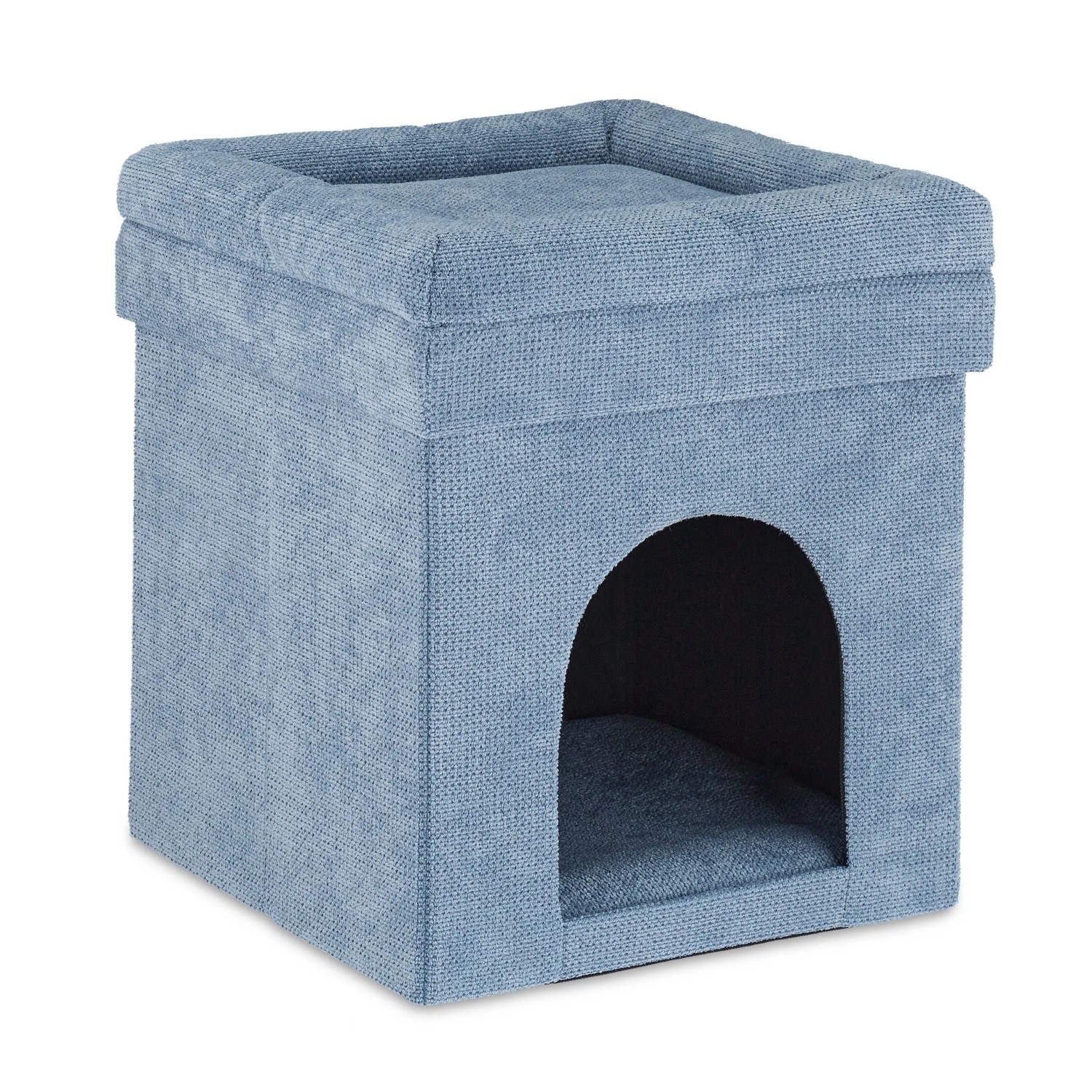 Relaxdays Katzenhöhle Hocker MDF Grau Faltbar mit Kissen 42 cm x 38 cm x 38 cm 2,7 kg