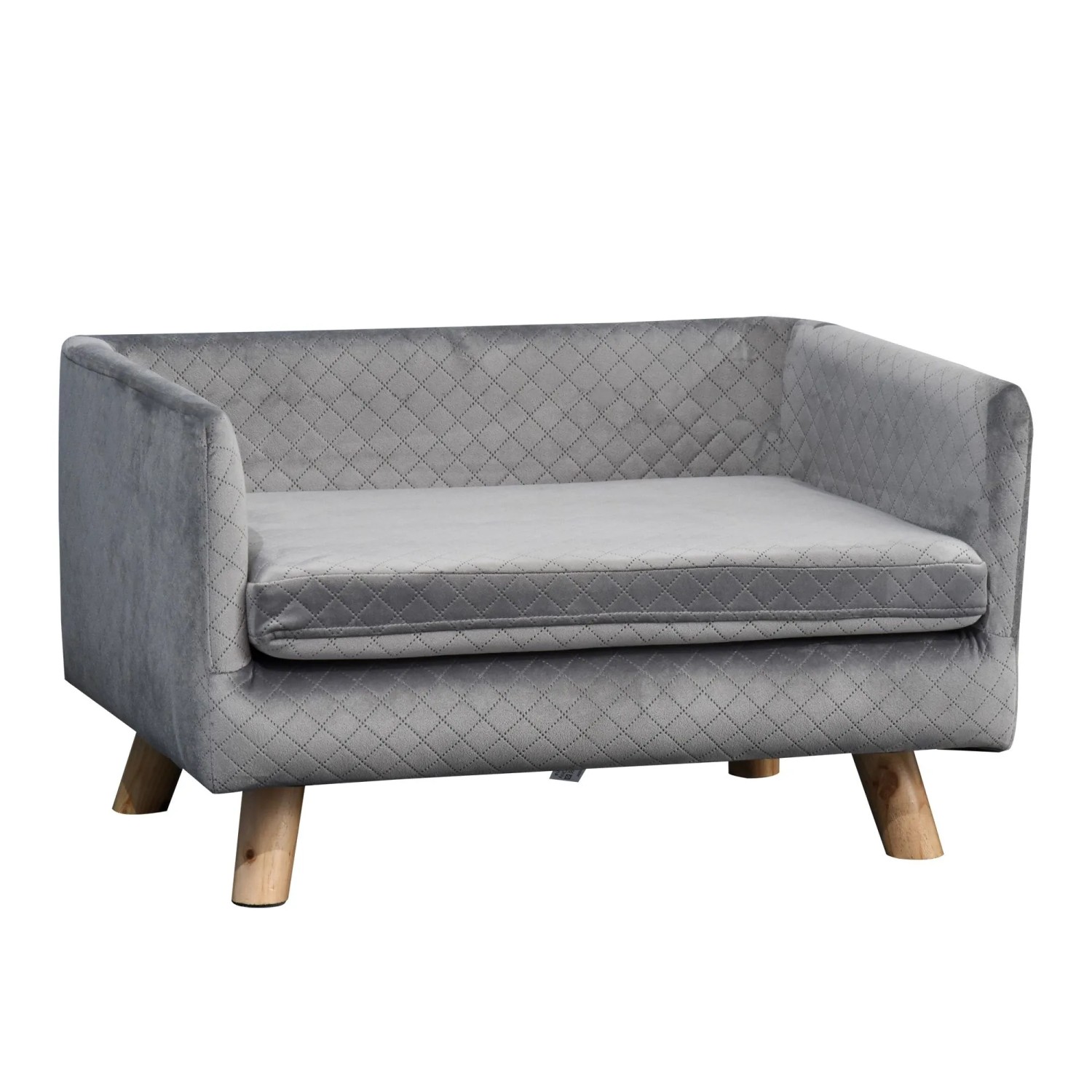 PawHut Hundesofa mit Holzbeinen bis zu 8 kg Samt-Touch Grau 64 x 45 x 36 cm