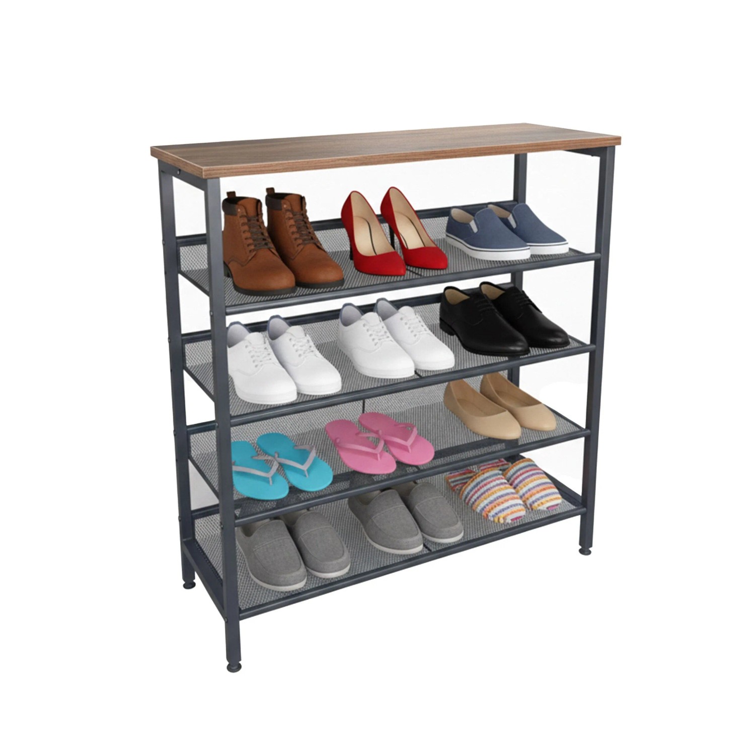 Relaxdays Schuhregal Eisen MDF Dunkelbraun 4 Ablagen 85 cm x 80 cm x 30 cm 7,6 kg