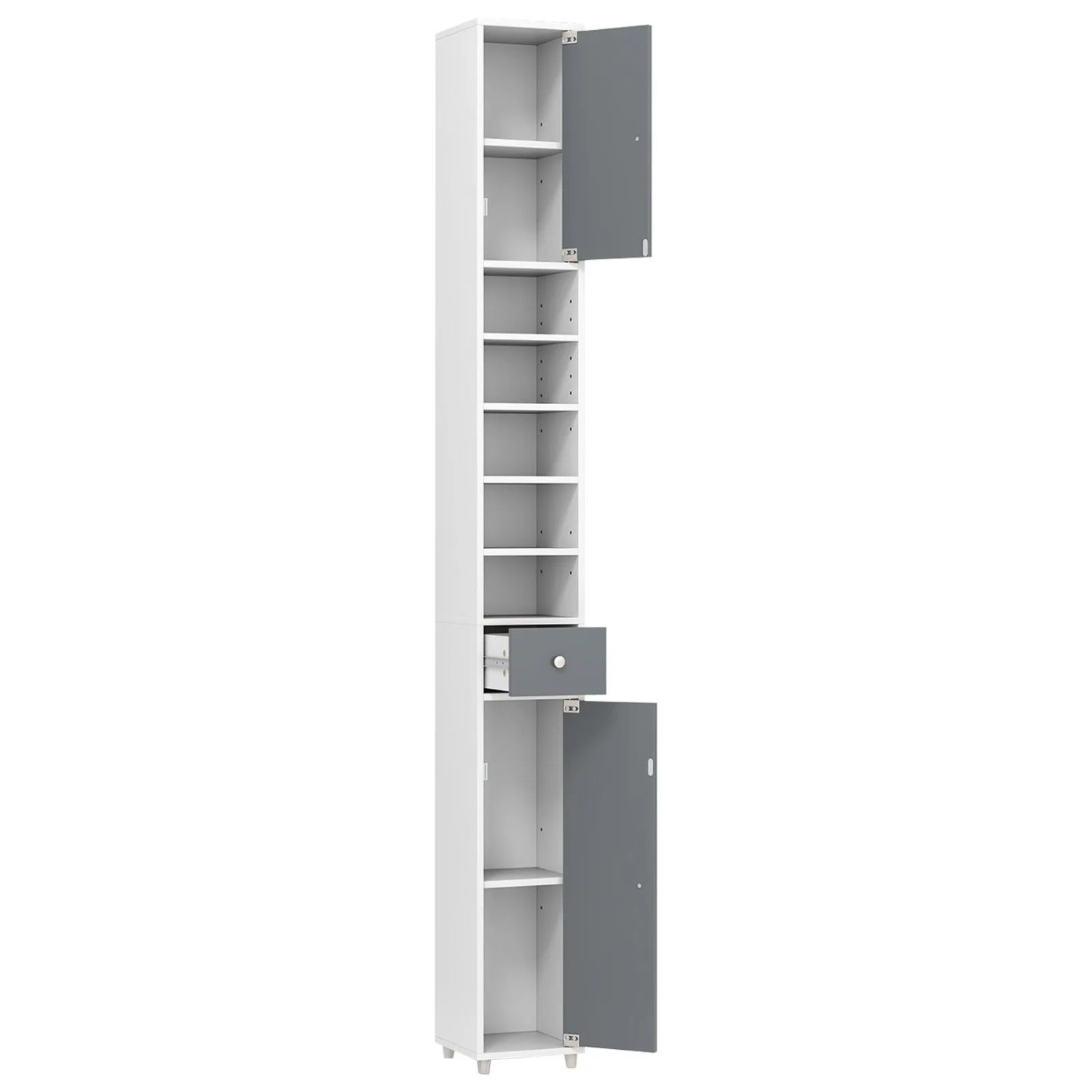 Costway Badschrank Hochschrank Schmal mit Verstellbaren Regalen Weiß + Grau
