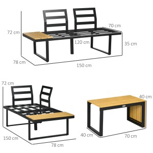 Outsunny Gartenmöbel-Set für 3 Personen Aluminium Polyester 150L x 78B x 72H cm Hellgrau