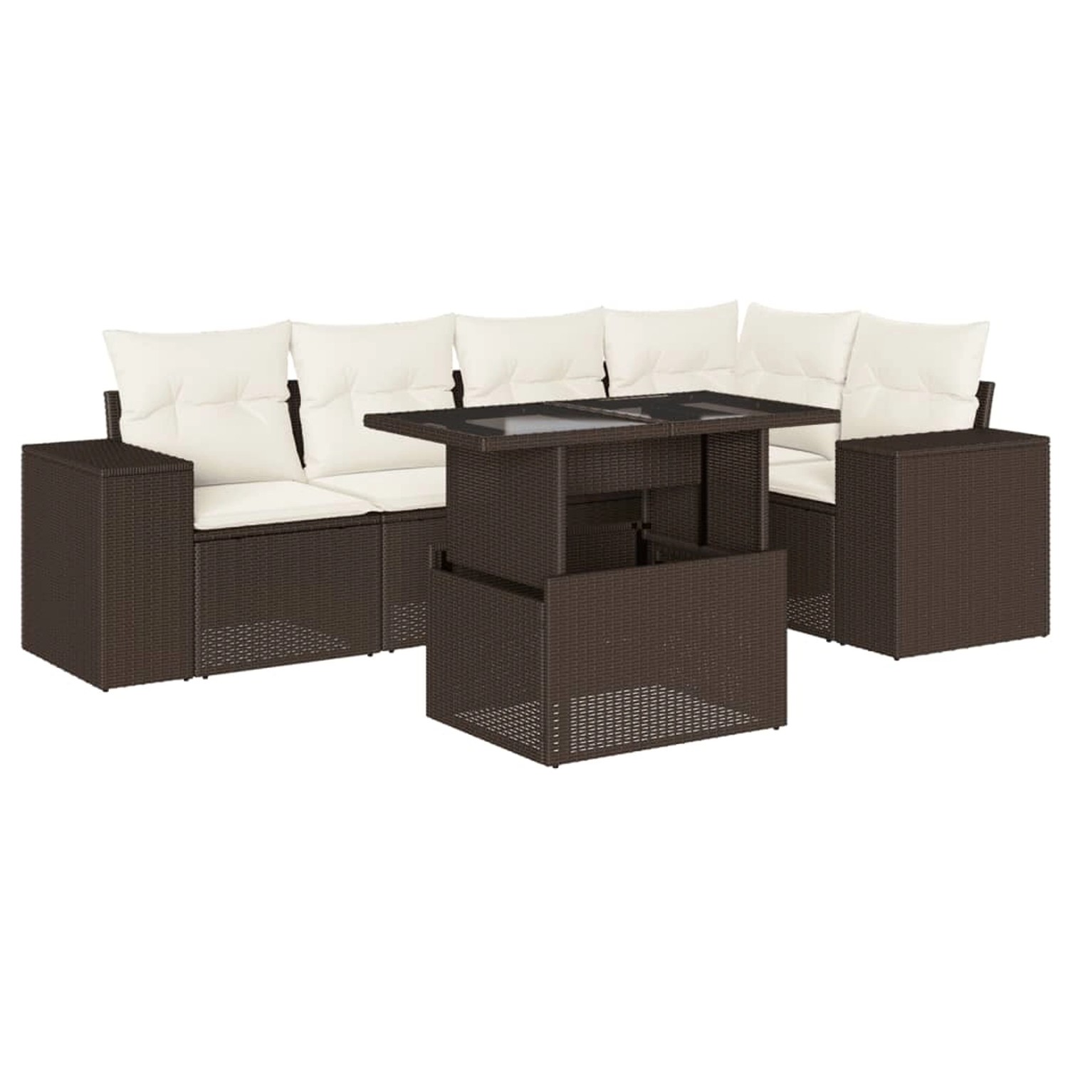 vidaXL 6-Tlg Garten-Sofagarnitur mit Kissen Braun Poly Rattan 3269153