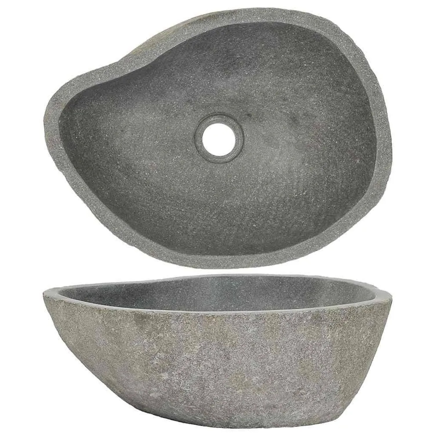 DELUKE Naturstein Waschbecken Oval Flussstein Aufsatzwaschbecken Waschschale Waschtisch Handwaschbecken Oval 37-46cm