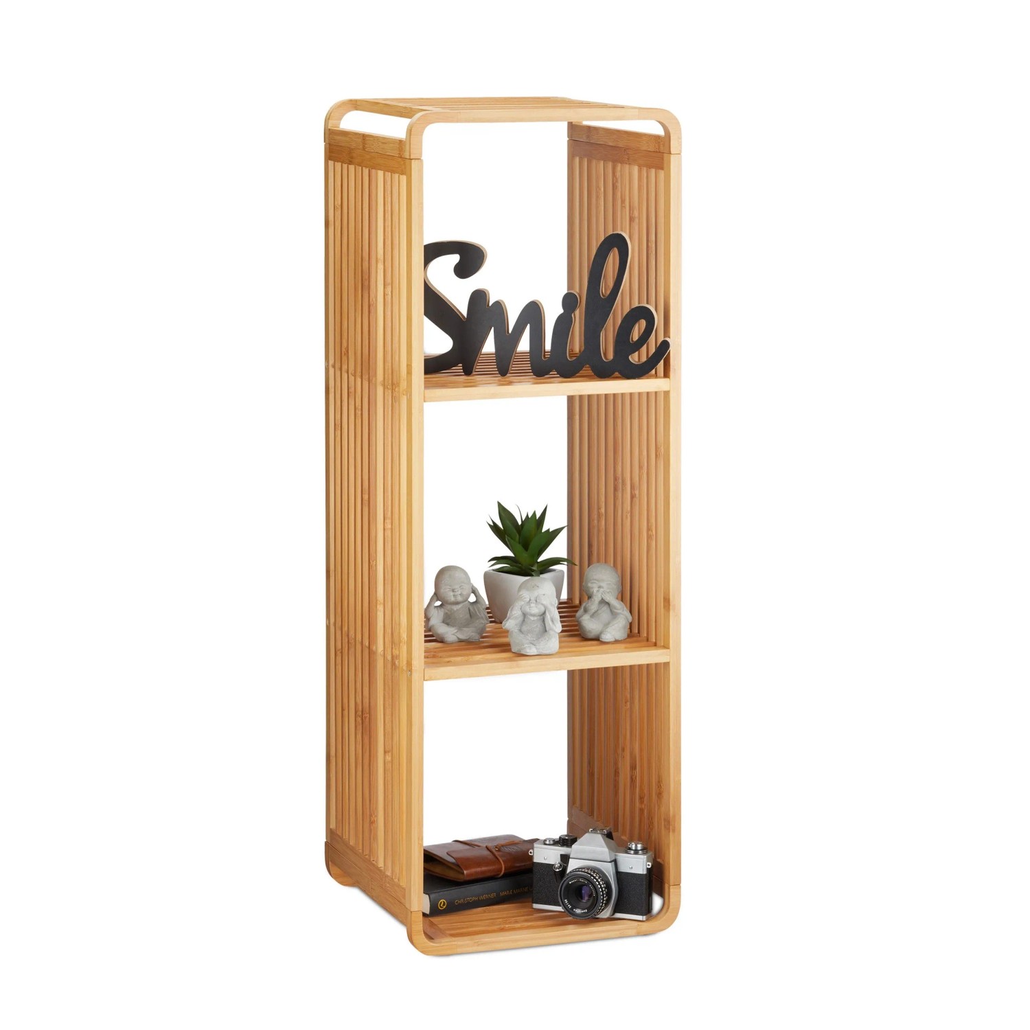 Relaxdays Regal Bambus Natur mit 4 Ablagen 96 cm x 33 cm x 33 cm 4 kg