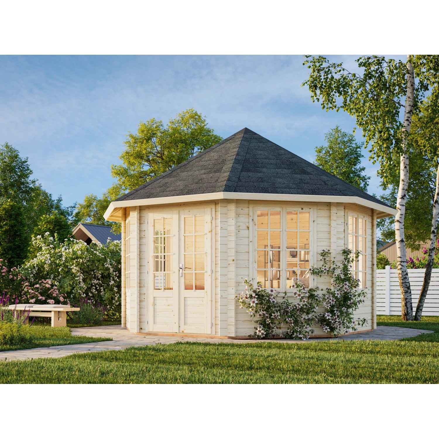 Palmako Holz-Pavillon Hanna Braun tauchgrundiert BxT: 421 cm x 421 cm