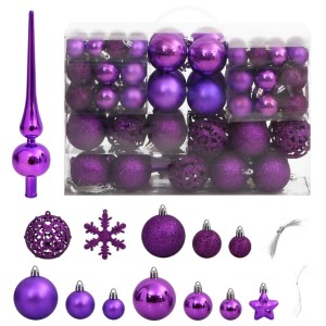 111-tlg. Weihnachtskugel-Set Lila: Kugeln, Spitze, Sterne und Schneeflocken für den Weihnachtsbaum.