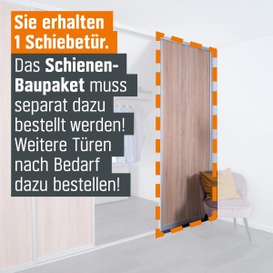 Schiebetür-Baupaket Profil Silber, Dekor Eiche Geplankt, max. 1022x2600mm. Tür für Schranksysteme und Raumteiler.