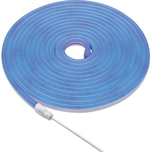 Aufgerollter, blauer LED Lichtschlauch RGB, 5 m, mit Kabel und Stecker. Dekorative Außenleuchte.
