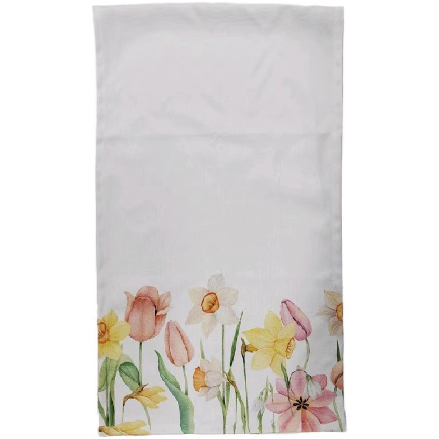 Beiger Tischläufer mit Tulpen- und Narzissen-Motiv, 40x140 cm.