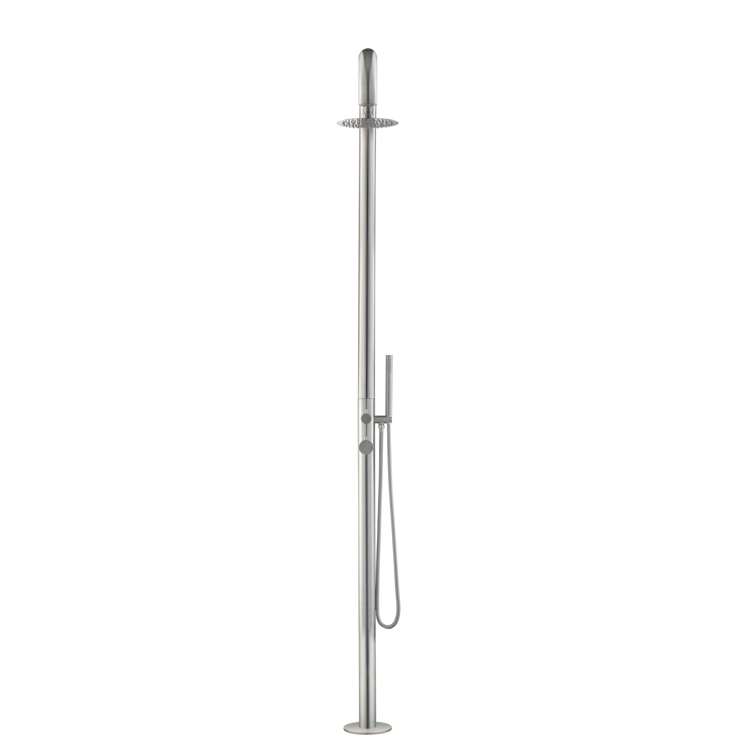 Euroshowers Pure Classic Gartendusche aus Edelstahl mit Kopf- und Handbrause.