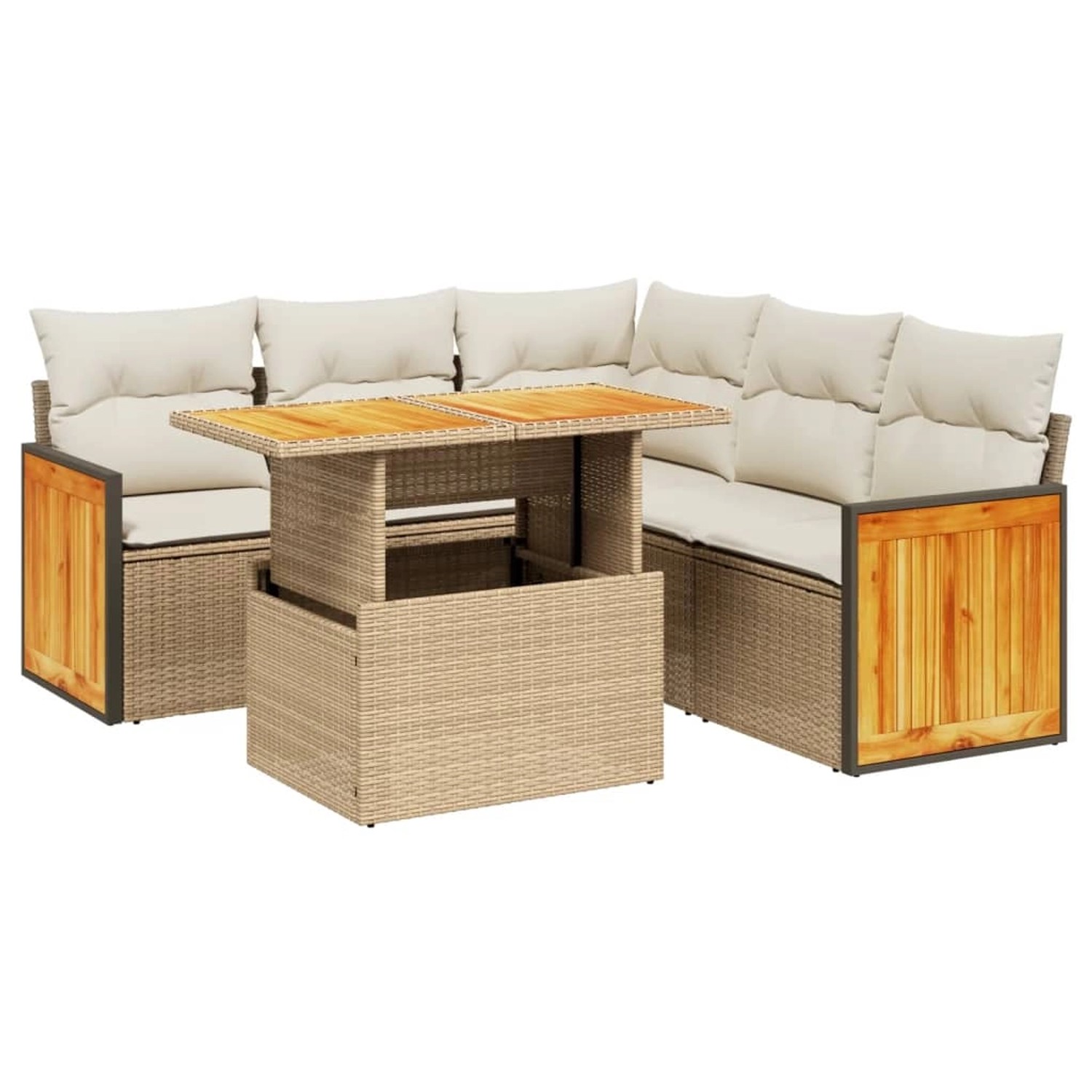 vidaXL 6-Tlg Garten-Sofagarnitur mit Kissen Beige Poly Rattan 3273956 günstig online kaufen