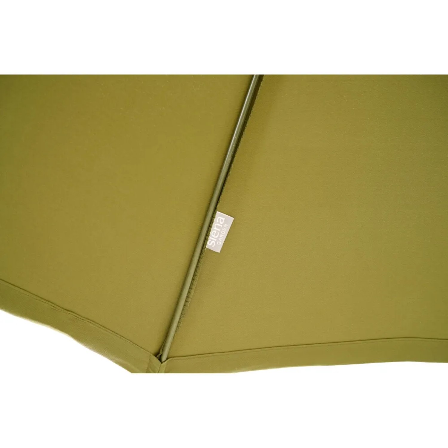 Detailaufnahme: Siena Garden Marktschirm, Ø 270 cm, Olive, mit Schieber. Sonnenschirm von unten.