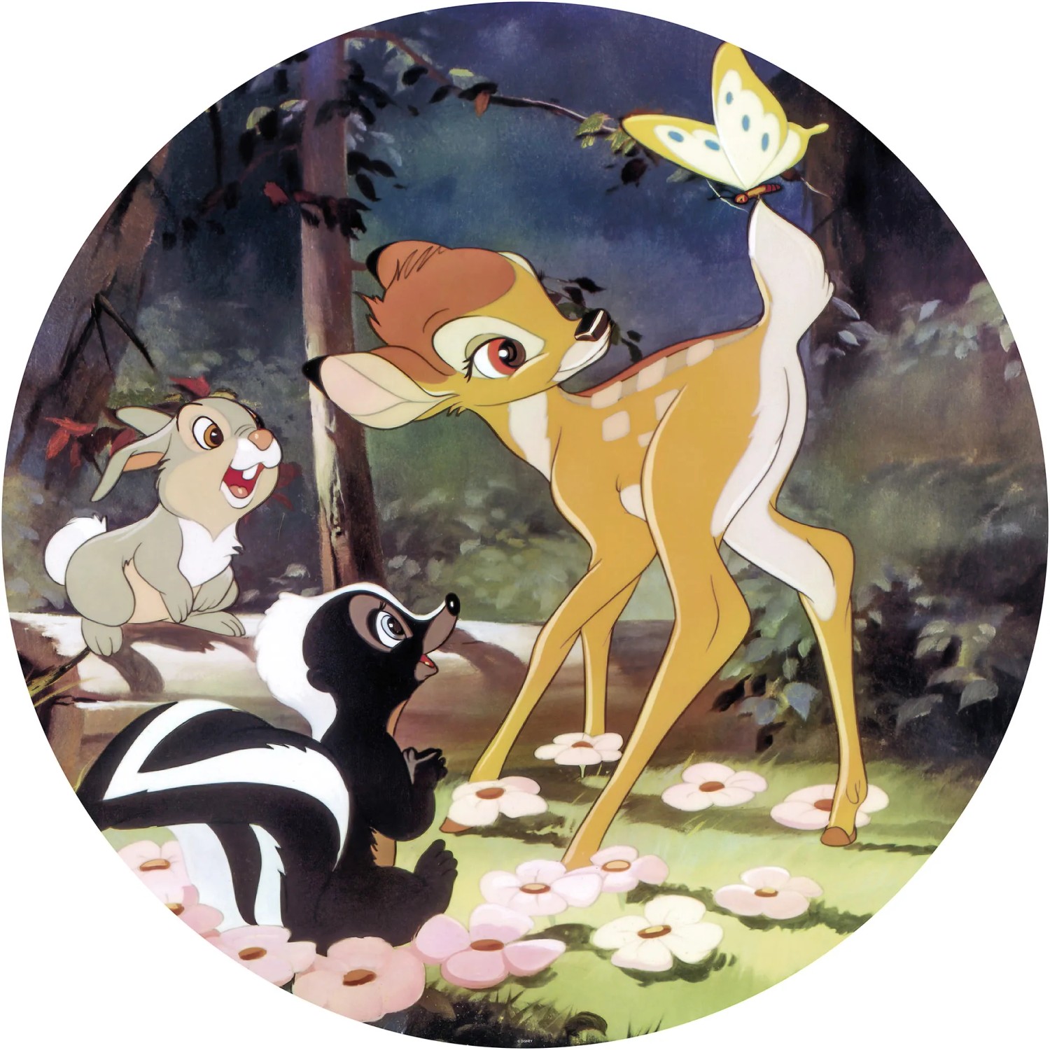 Komar Fototapete Bambi Butterfly, glatt, bedruckt, Comic, Retro, mehrfarbig, BxH: 128x128 cm, glatt, bedruckt, selbstklebend
