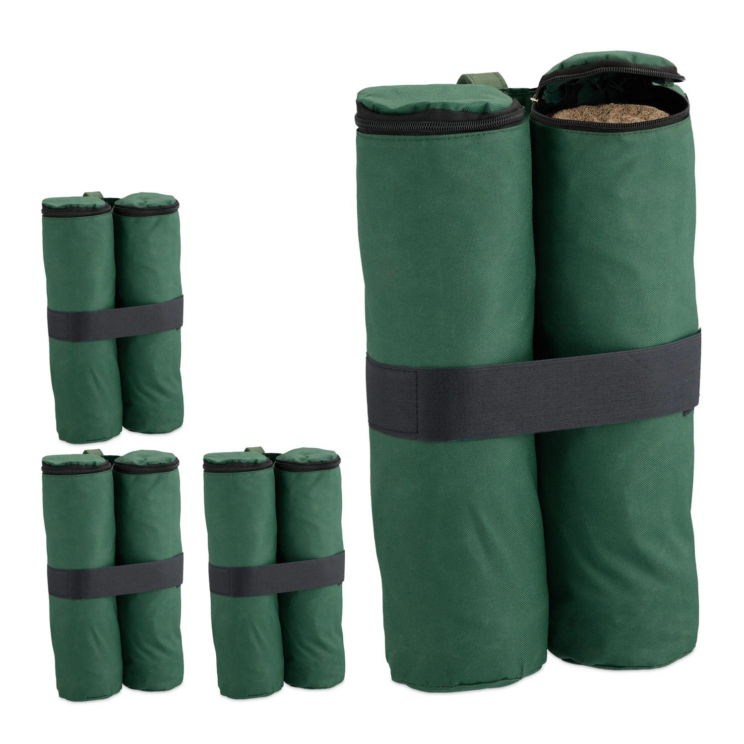 Relaxdays Pavillon Sandsäcke 4er Set Polyester Grün Wasserdicht 40 cm x 42 cm x 1,5 cm