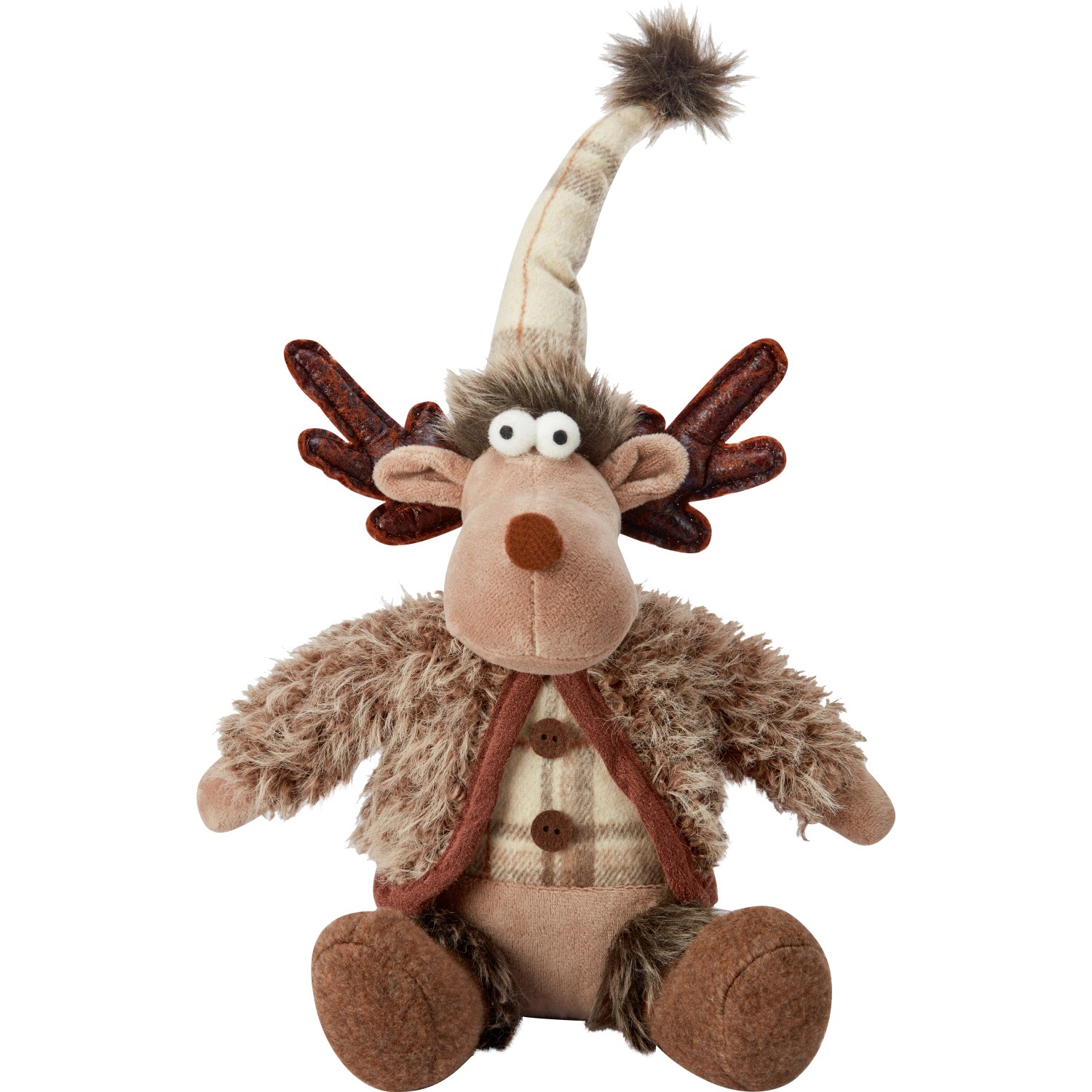 Stoff-Rentier Sitzend Braun-Beige 19 cm x 14 cm x 34 cm