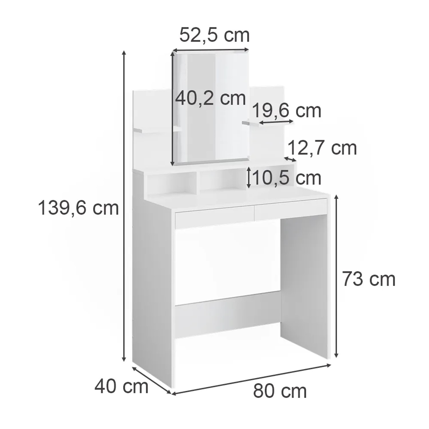 Vicco Schminktisch Ania, weiß, 80 cm breit, mit Spiegel und Schubladen. Ideal für Kosmetik.
