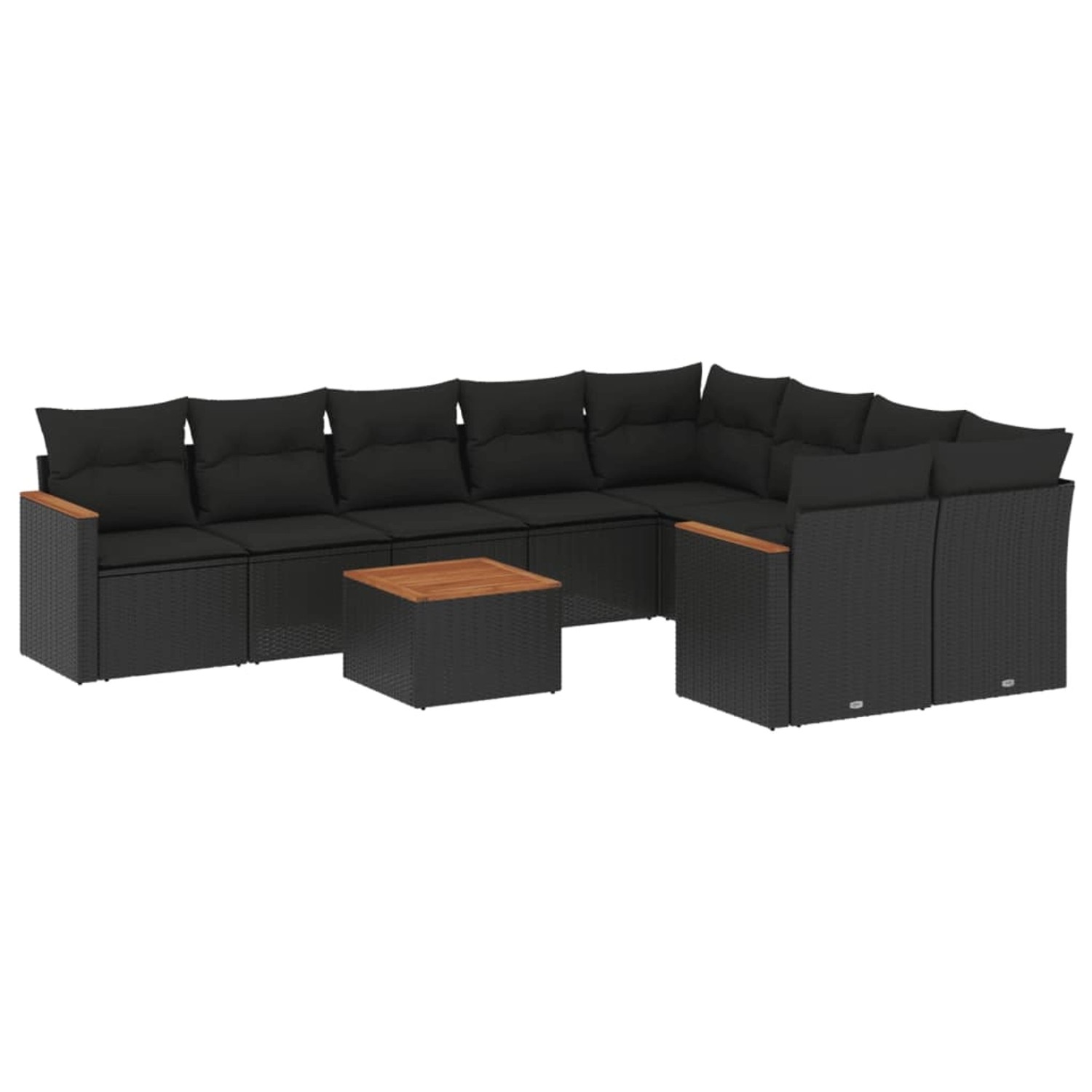 vidaXL 10-Tlg Garten-Sofagarnitur mit Kissen Schwarz Poly Rattan 3226307